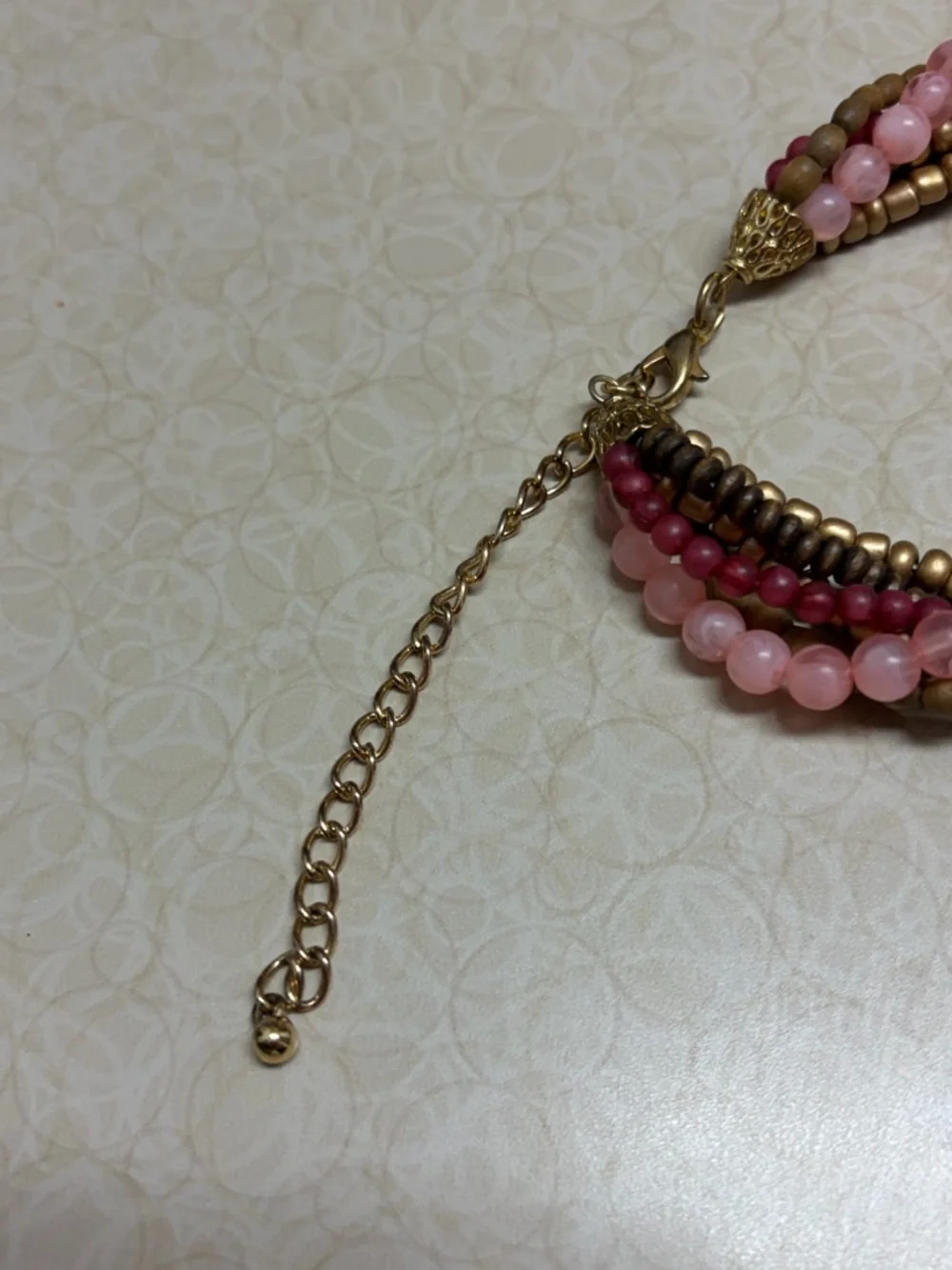 Gold and Pink Multi-Strand Twisted Beaded Necklace - Women Jewelry. No Brand.